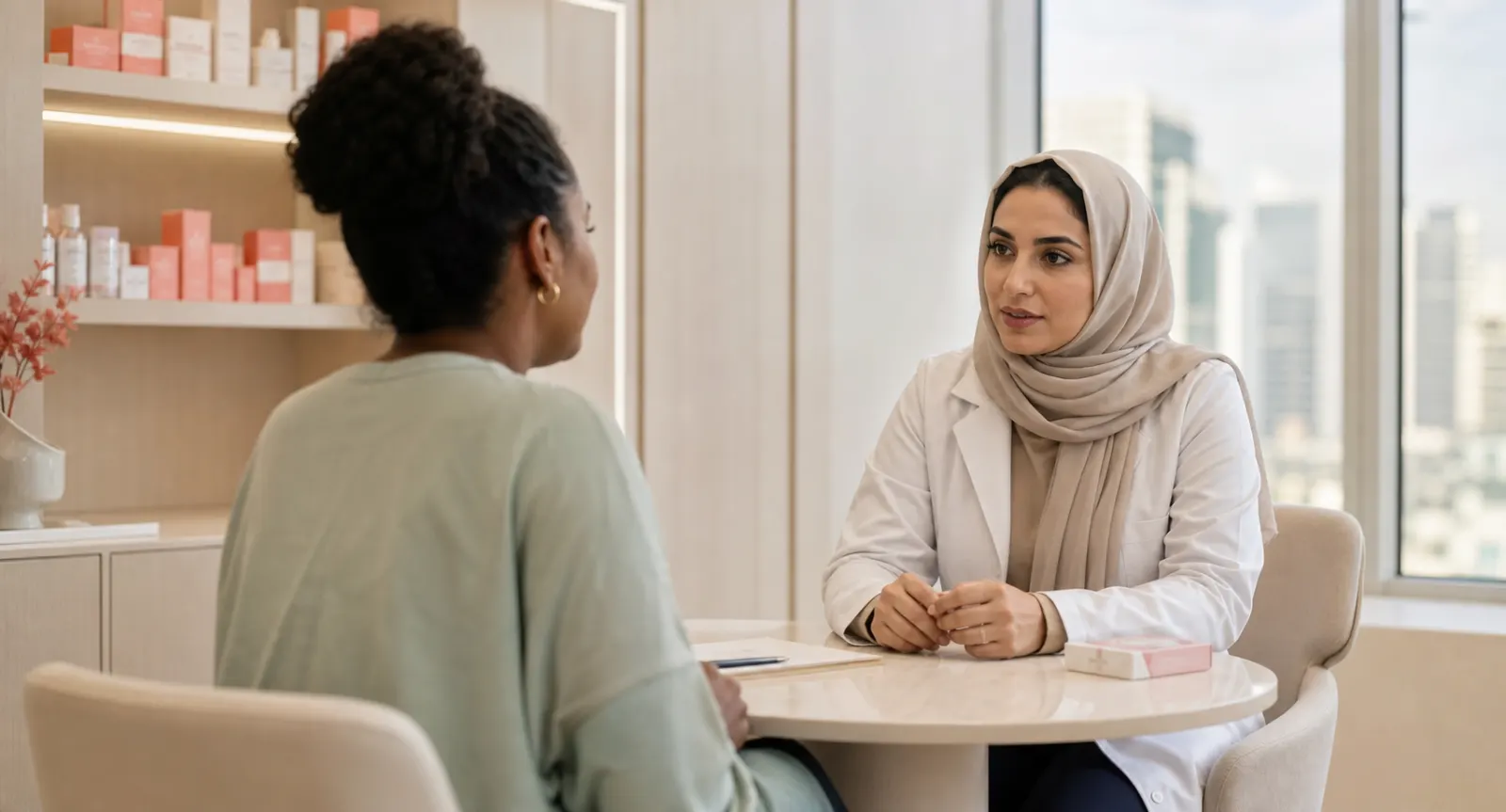 Private consultation with a female pharmacist